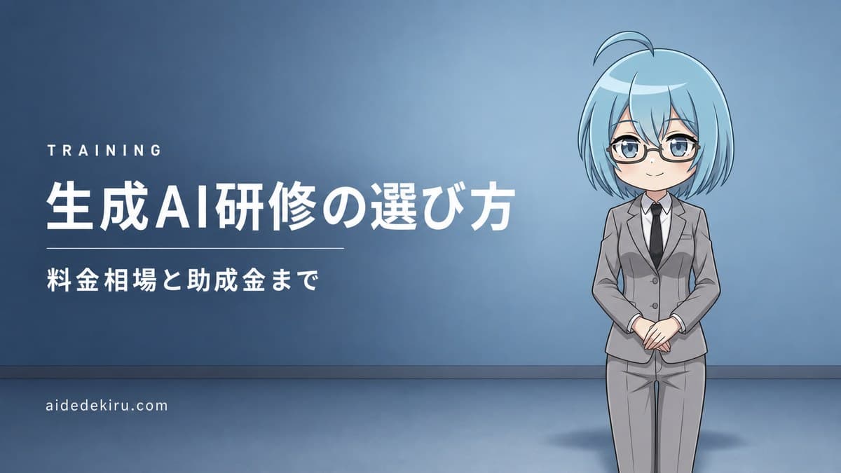 「生成AI研修の選び方／料金相場と助成金まで」と書かれた記事バナー画像