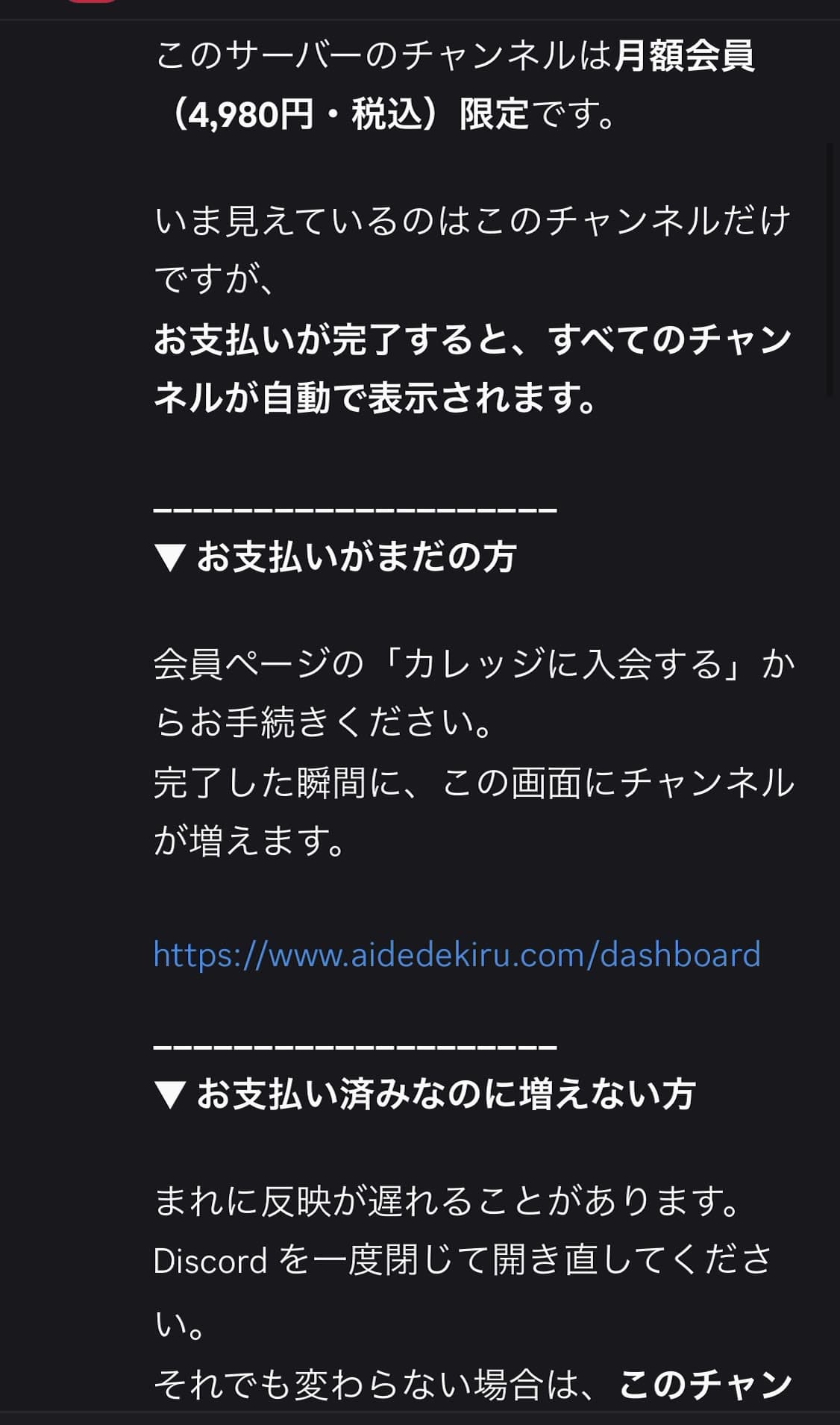 参加直後に見える #はじめに チャンネルの案内文